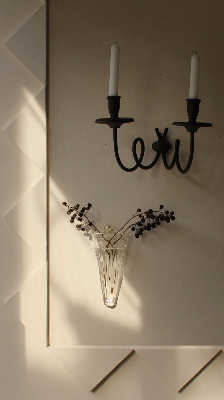 Vintage Spiral Metal & Wood Candle Sconce