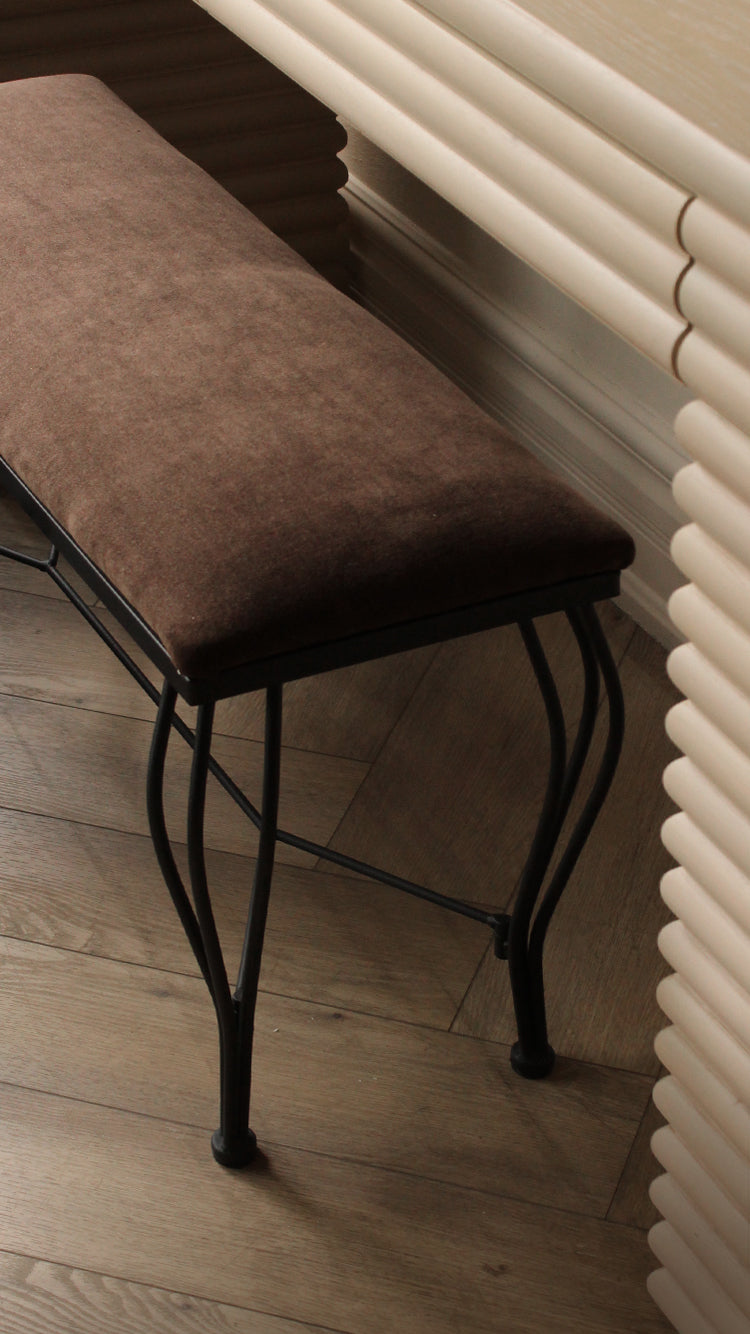 Vintage Brown Velvet Metal Bench