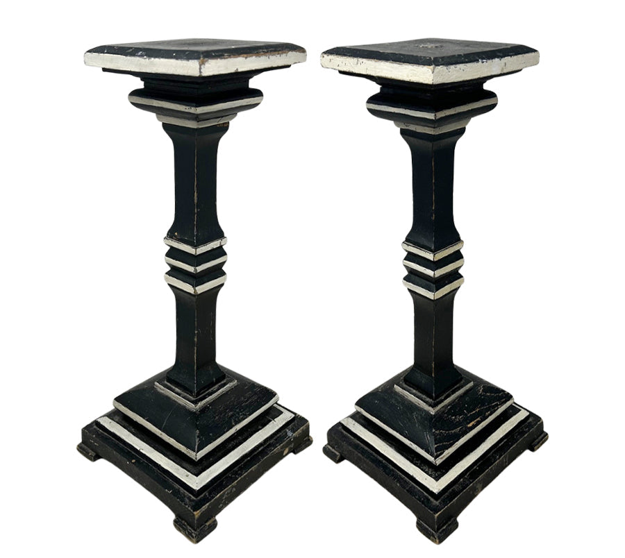 Vintage Folk Art Pedestal Candle Holders