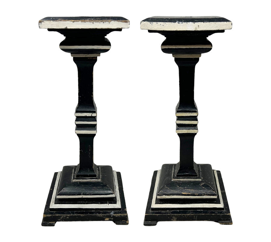 Vintage Folk Art Pedestal Candle Holders
