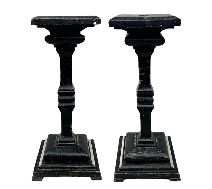 Vintage Folk Art Pedestal Candle Holders