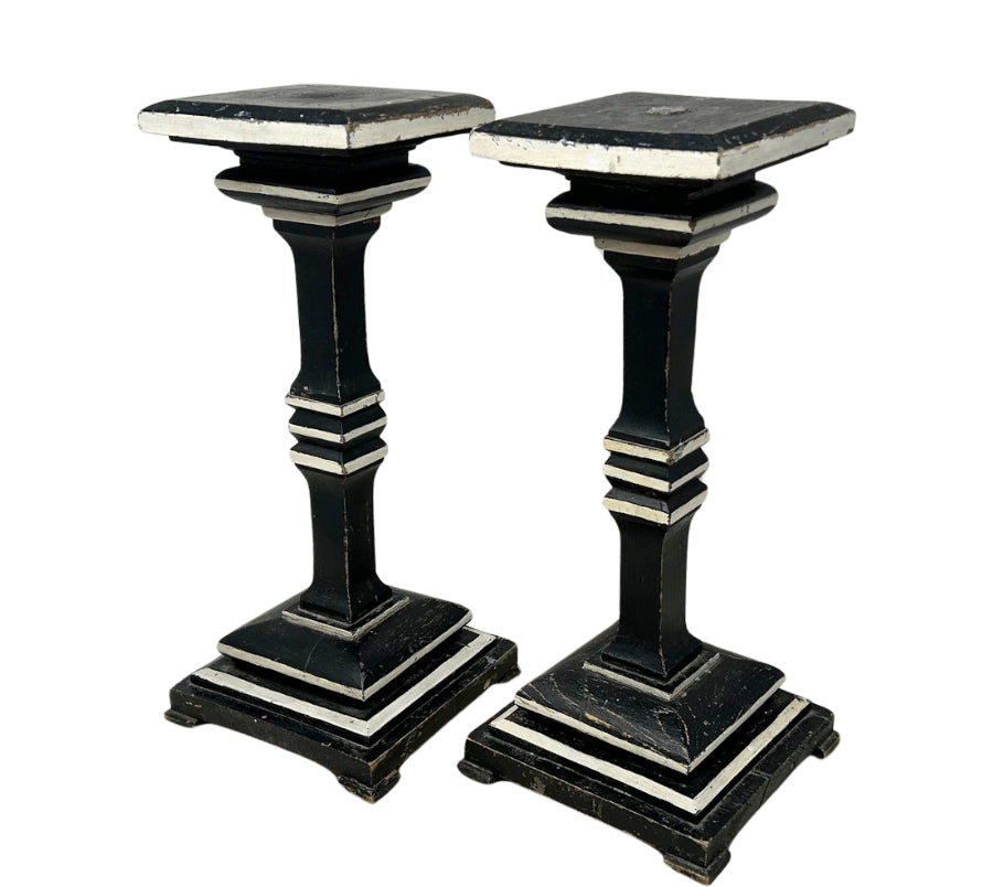 Vintage Folk Art Pedestal Candle Holders