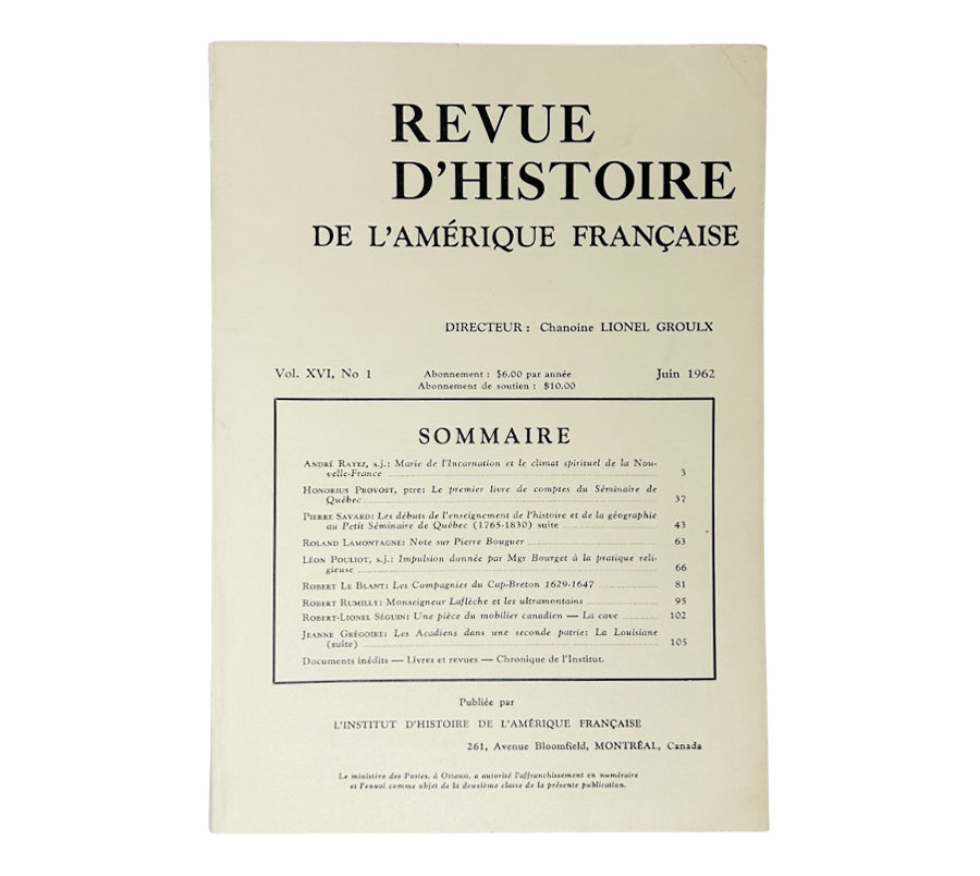 Revue d'histoire de l'Amérique Française 1962 Softcovers