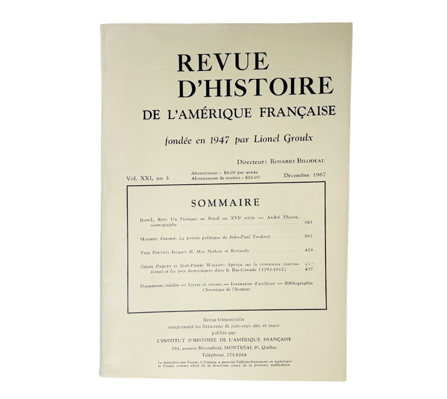 Revue d'histoire de l'Amérique Française 1967 Softcovers