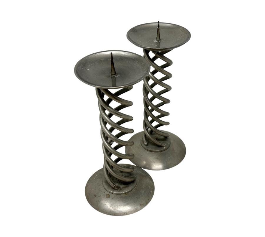 Pair of Vintage Spiral Metal Candle Holders