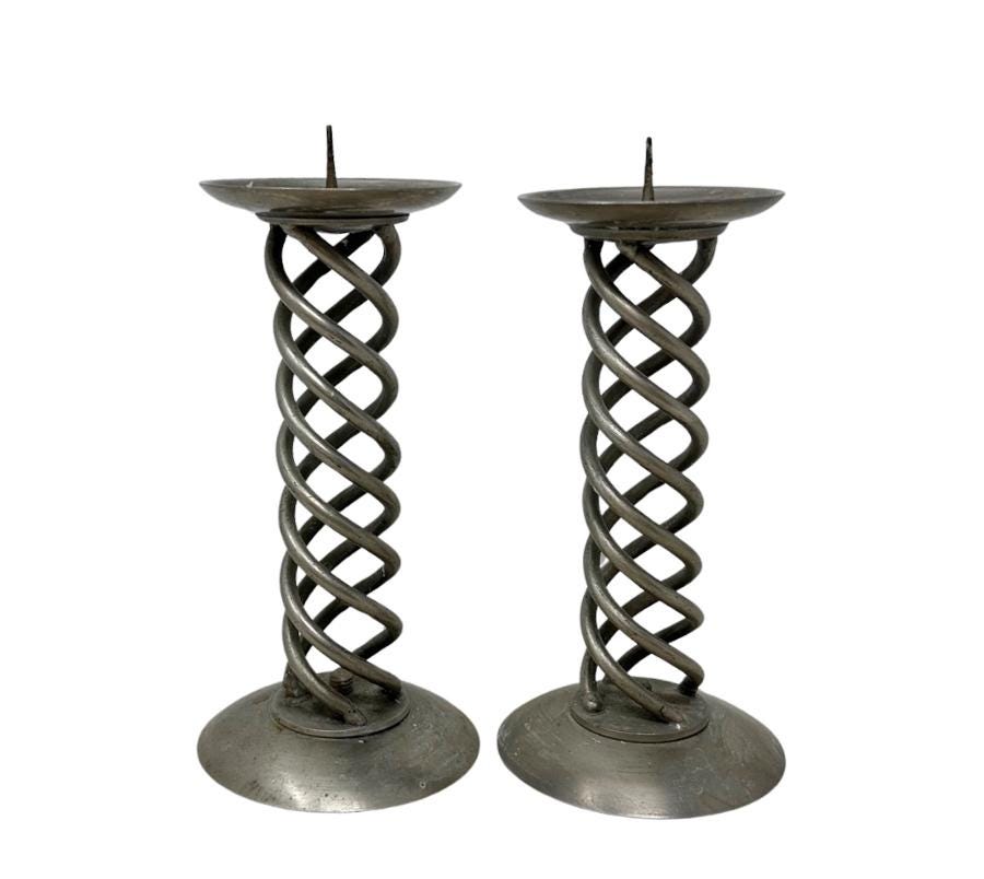 Pair of Vintage Spiral Metal Candle Holders