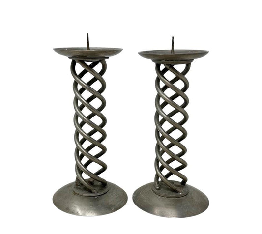 Pair of Vintage Spiral Metal Candle Holders