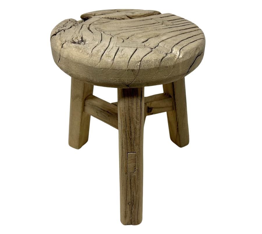 Vintage Primitive Wooden Round Stool