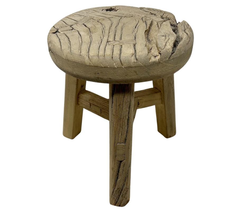 Vintage Primitive Wooden Round Stool