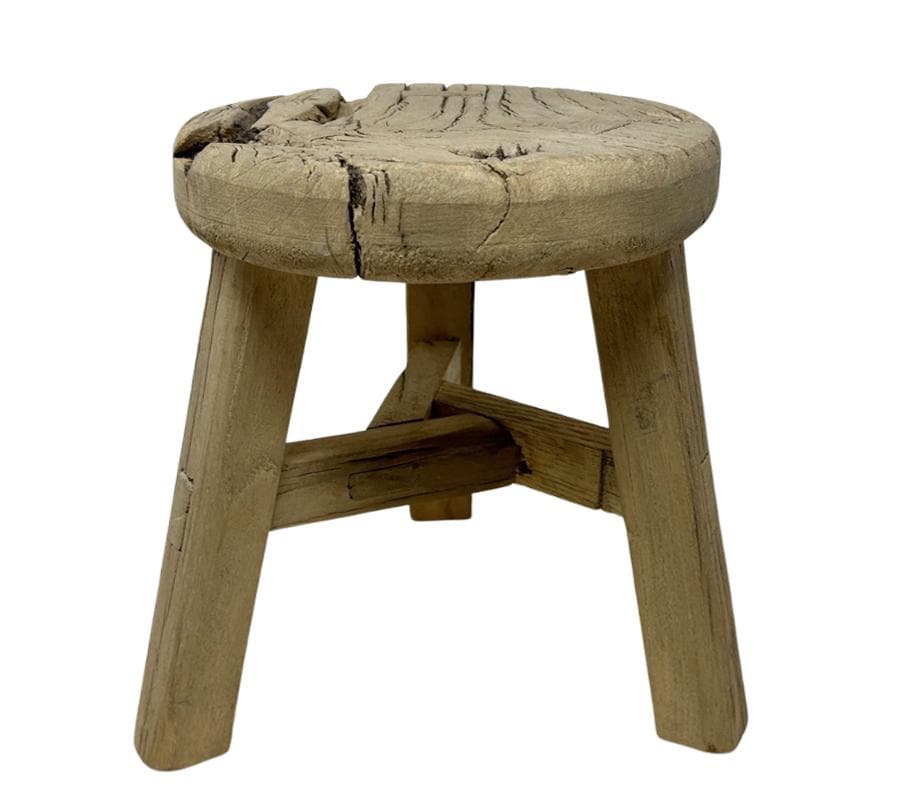 Vintage Primitive Wooden Round Stool