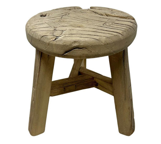 Vintage Primitive Wooden Round Stool