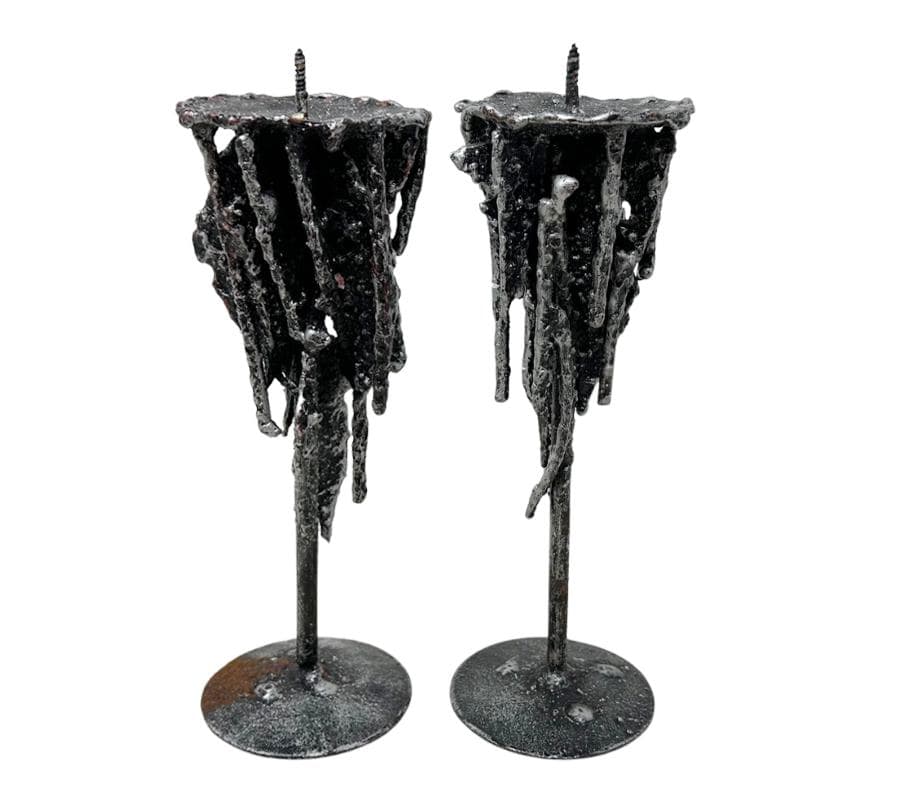 1950’s Italian Brutalist Cast Metal Candle Holders