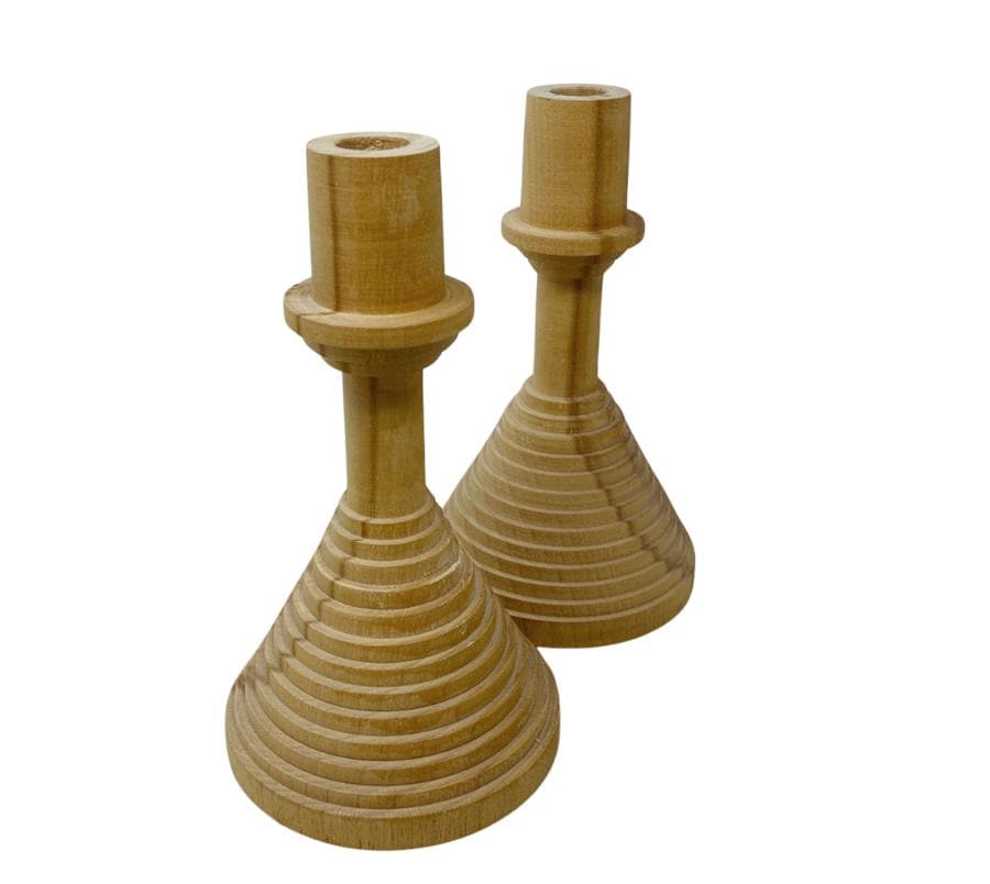 Pair of Vintage Raw Wood Candle Holders