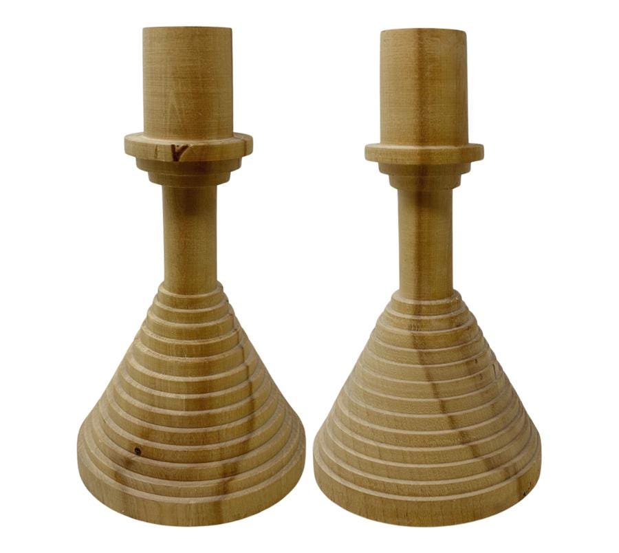 Pair of Vintage Raw Wood Candle Holders