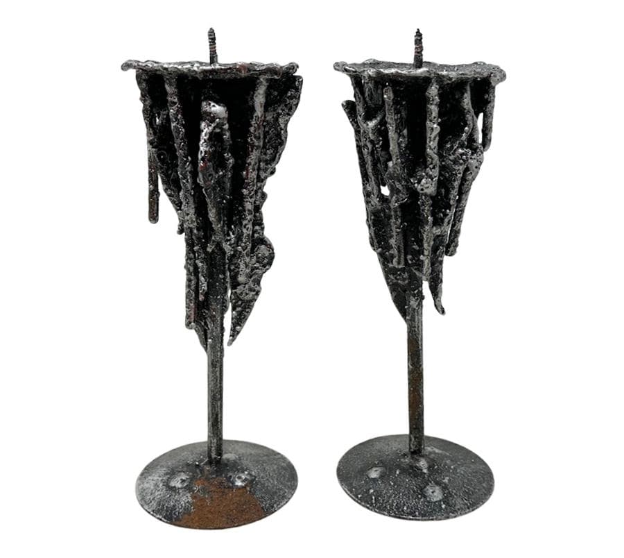 1950’s Italian Brutalist Cast Metal Candle Holders
