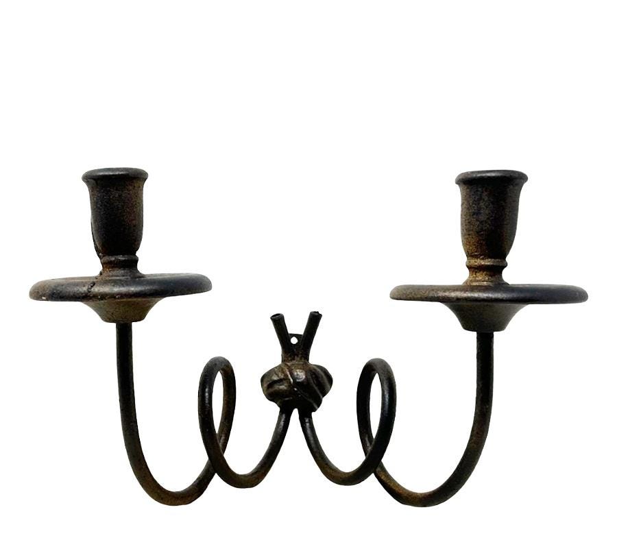 Vintage Spiral Metal & Wood Candle Sconce