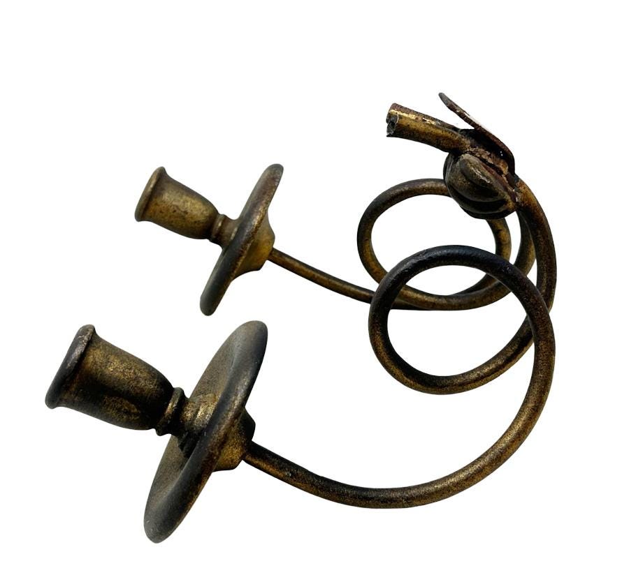 Vintage Spiral Metal & Wood Candle Sconce