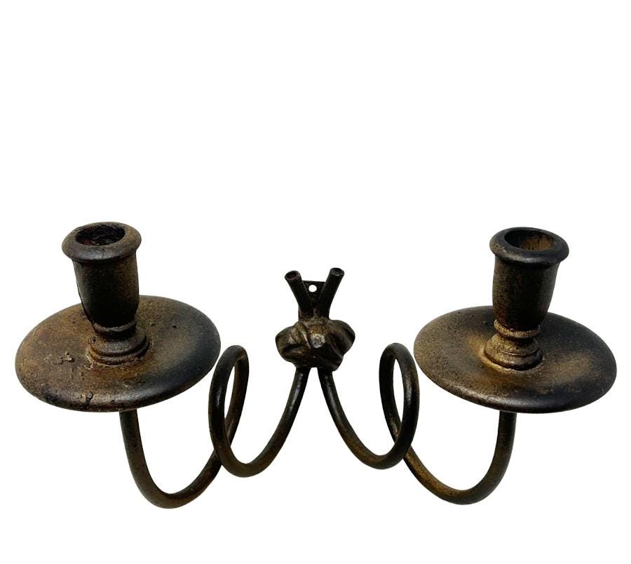 Vintage Spiral Metal & Wood Candle Sconce