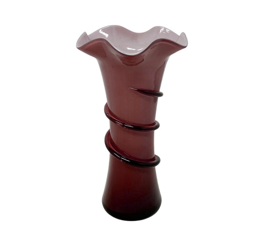 Vintage Art Glass Ruffled Vase