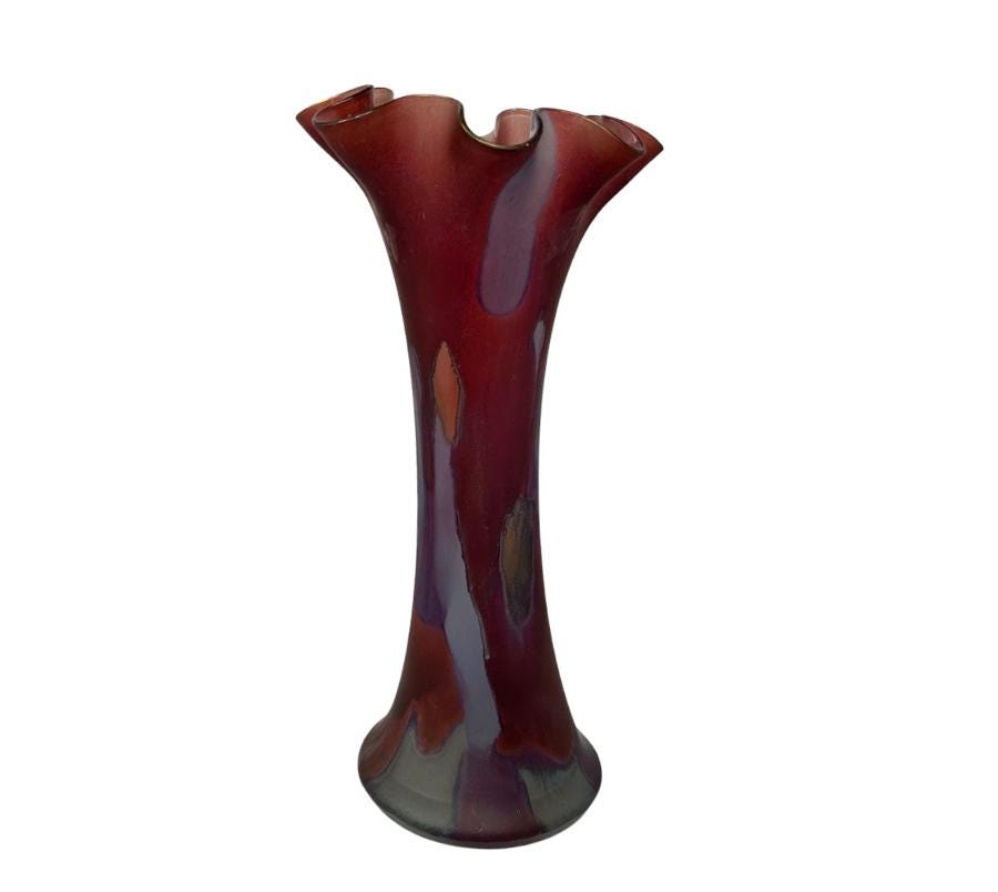Vintage Ruffled Art Glass Vase