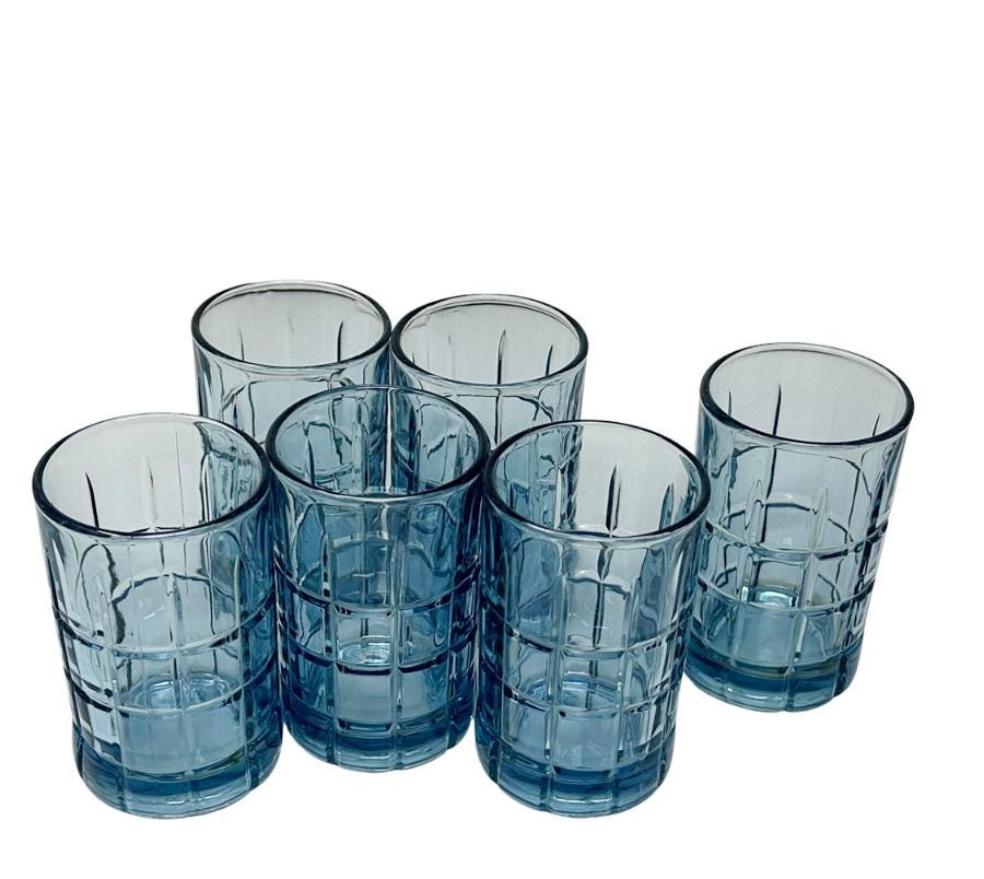 Set of Vintage Anchor Hocking Blueberry Tartan Glasses
