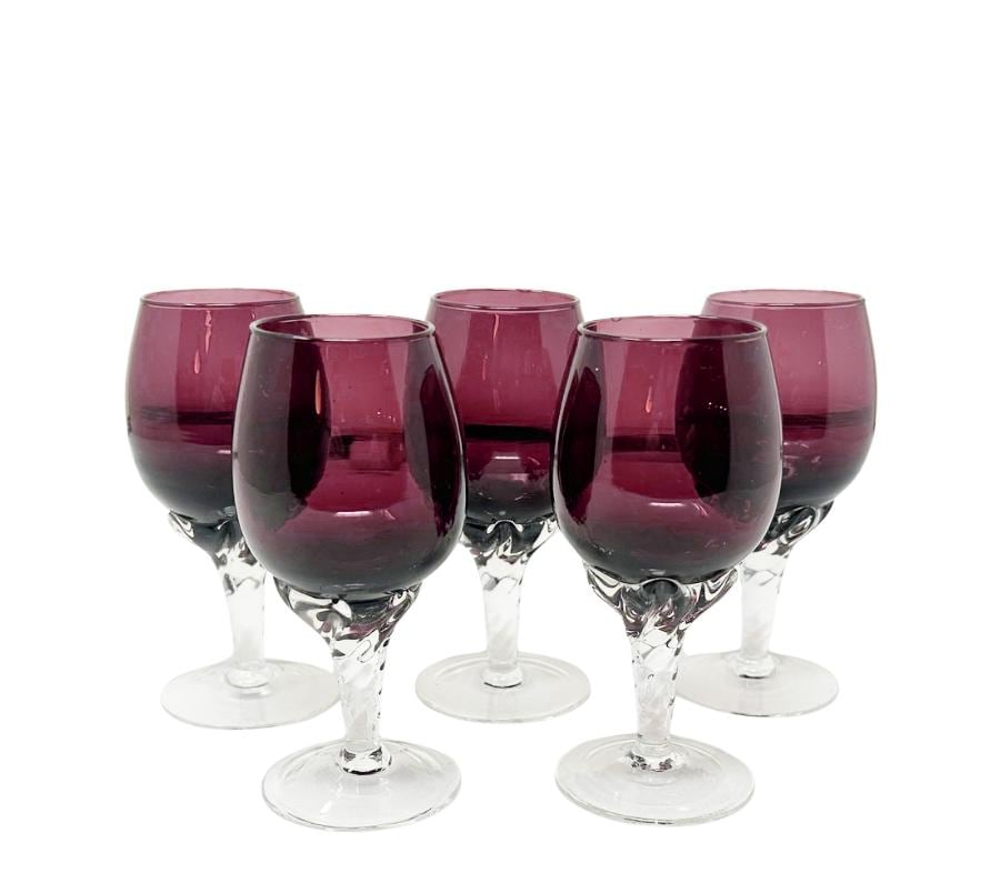Set of 5 Vintage Amethyst Liqueur Glasses
