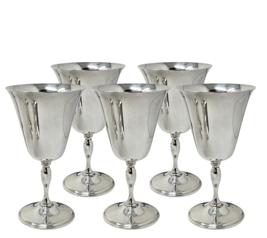 Set of 5 Vintage Silver-Plated Wine Goblets