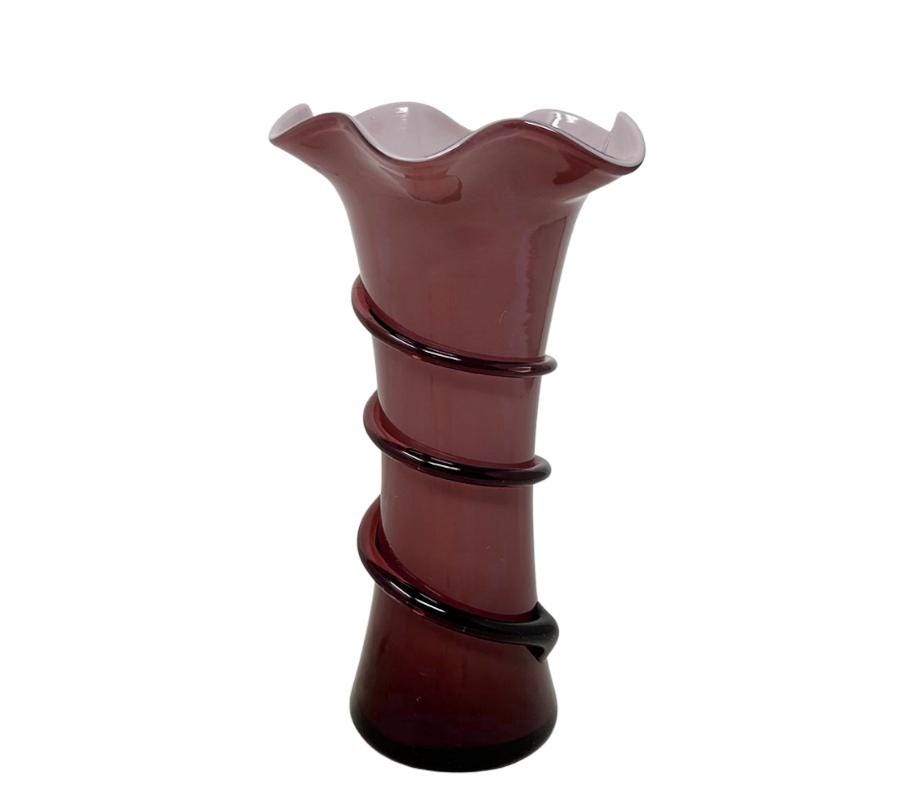 Vintage Art Glass Ruffled Vase