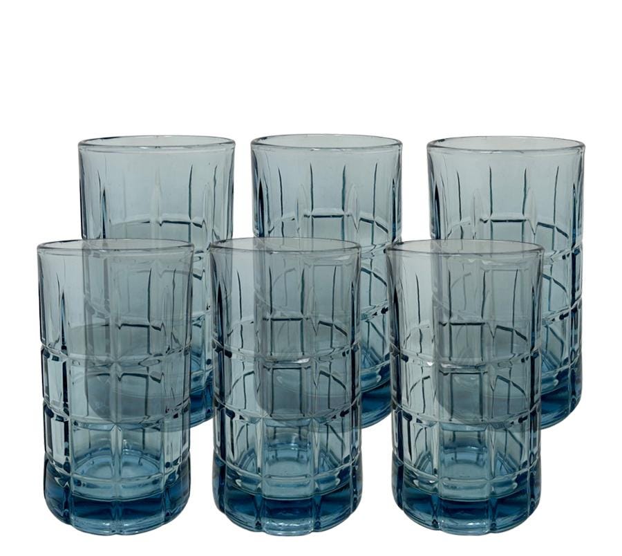 Set of Vintage Anchor Hocking Blueberry Tartan Glasses