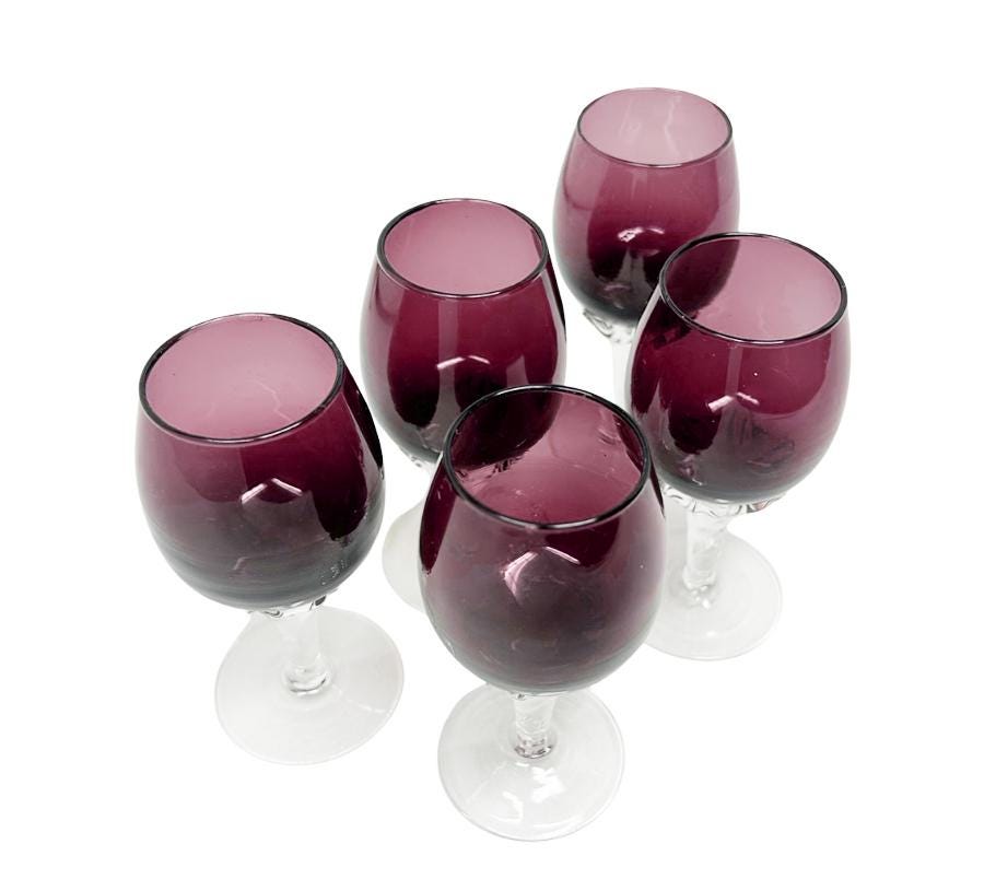 Set of 5 Vintage Amethyst Liqueur Glasses