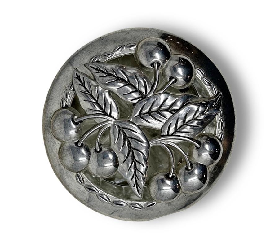 Vintage Cherry Pewter & Crystal Trinket Dish