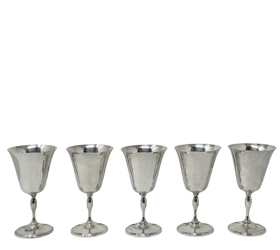 Set of 5 Vintage Silver-Plated Wine Goblets