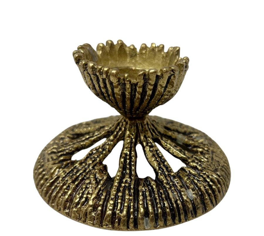 Pair of Brutalist Wainberg Brass Candle Holders