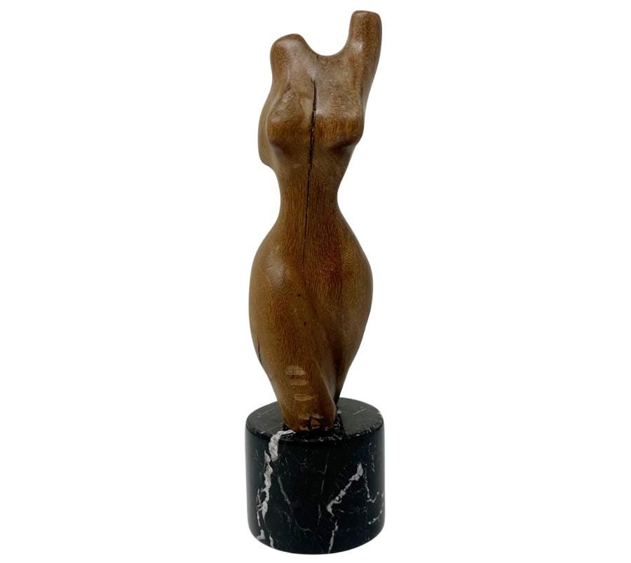 Vintage Wooden Nude on Marble Base