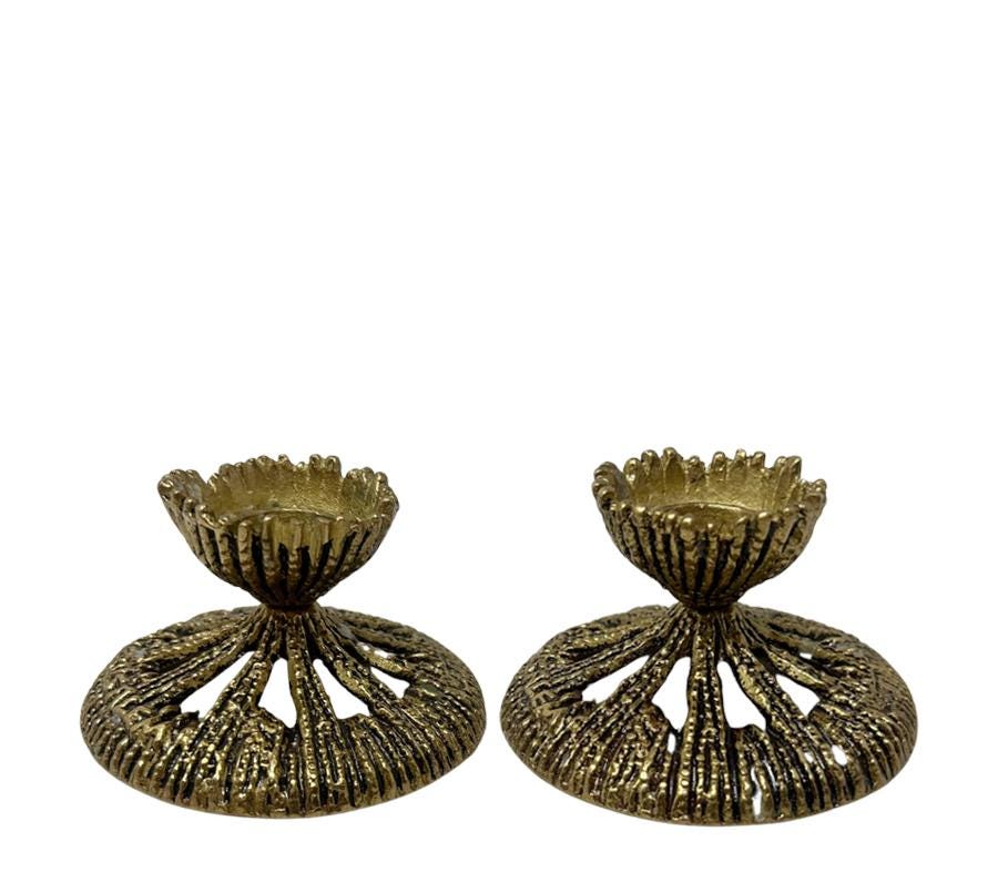 Pair of Brutalist Wainberg Brass Candle Holders