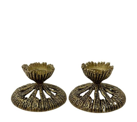 Pair of Brutalist Wainberg Brass Candle Holders