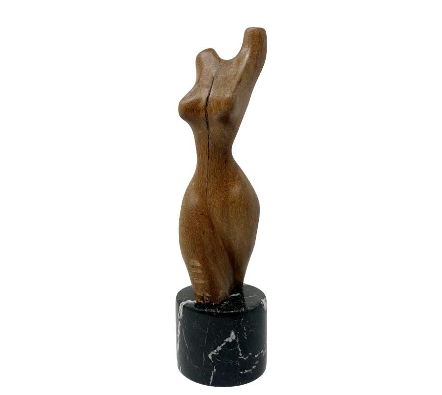 Vintage Wooden Nude on Marble Base