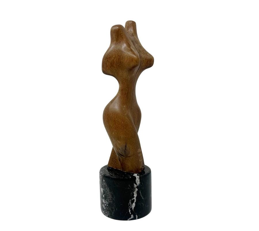 Vintage Wooden Nude on Marble Base