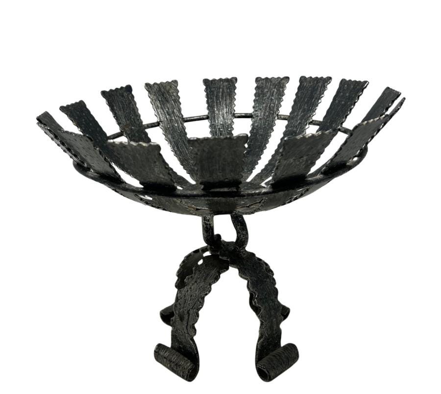 Vintage Brutalist Metal Footed Bowl