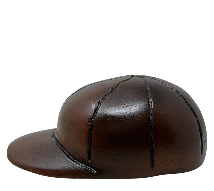 Vintage Folk Art Carved Wooden Baseball Cap Wall Hanging