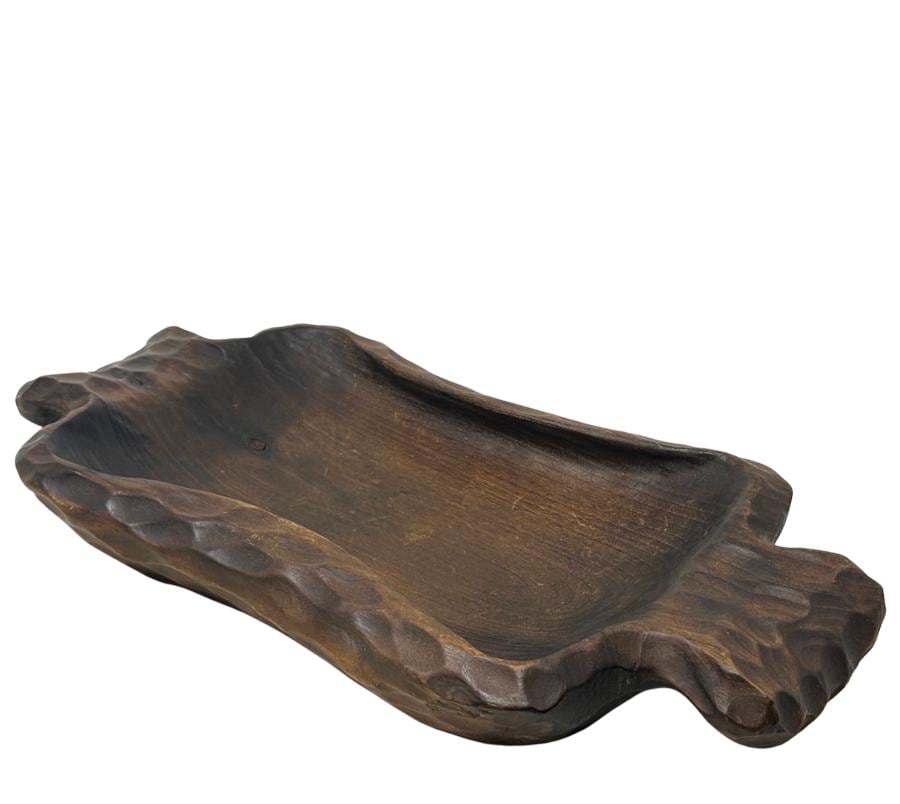Vintage Brutalist Carved Wooden Bowl