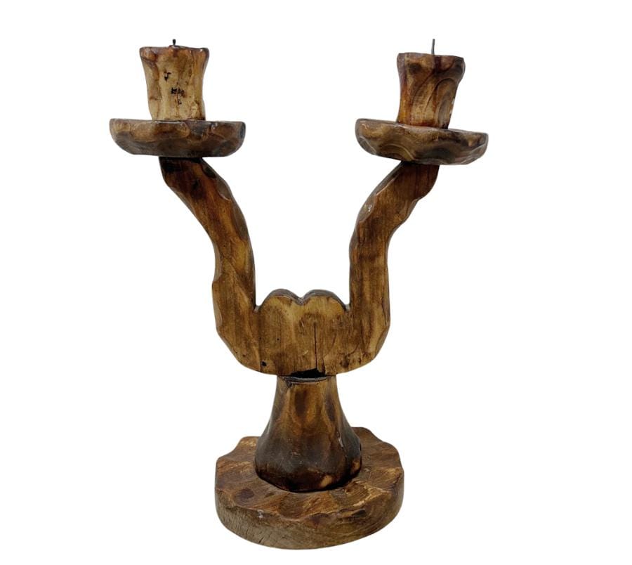 Vintage Spanish Carved Wooden Candle Holder