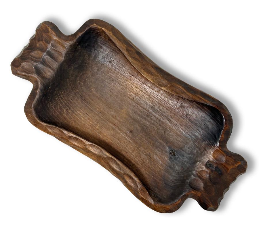 Vintage Brutalist Carved Wooden Bowl