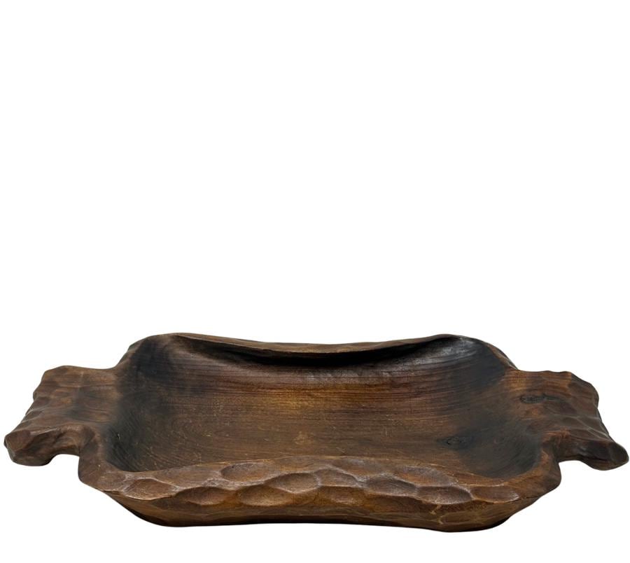 Vintage Brutalist Carved Wooden Bowl