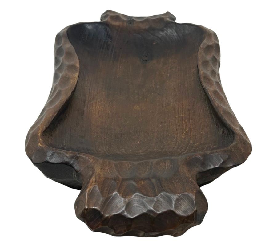 Vintage Brutalist Carved Wooden Bowl