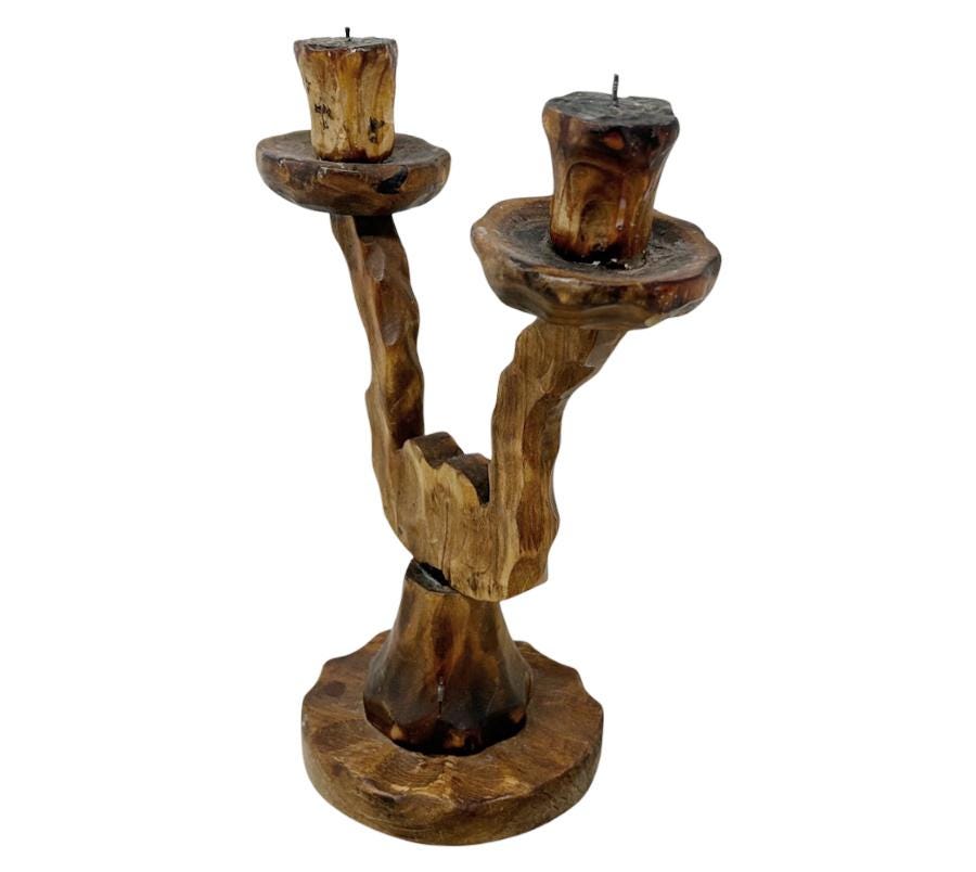 Vintage Spanish Carved Wooden Candle Holder