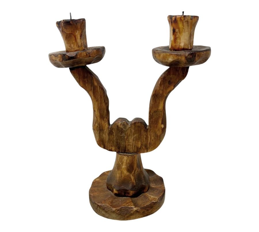 Vintage Spanish Carved Wooden Candle Holder