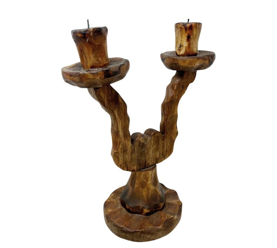 Vintage Spanish Carved Wooden Candle Holder