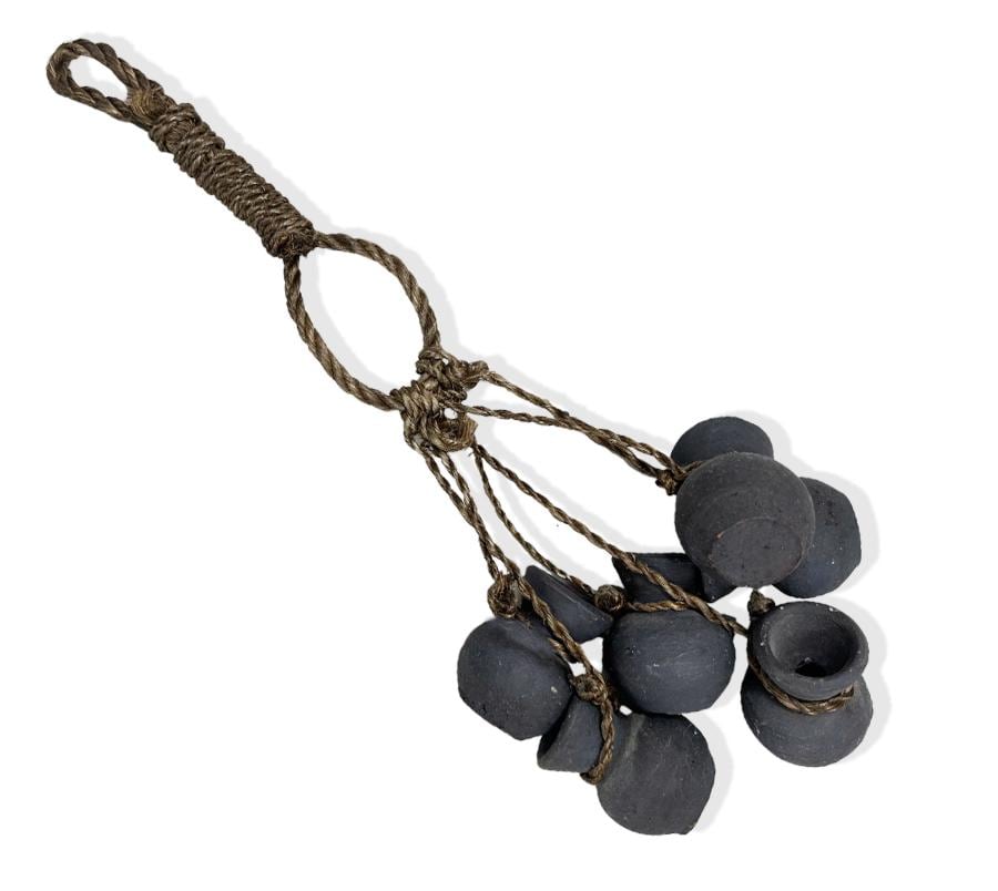 Primitive Clay Vessels on Rope Wall Hanging