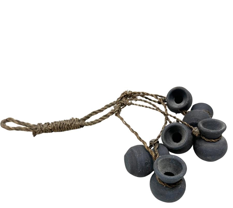 Primitive Clay Vessels on Rope Wall Hanging